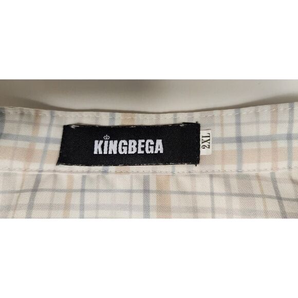 Kingbega Short Sleeve Hawaiian Style Plaid Mens Multi White Shirt Size 2XL - Picture 4 of 5